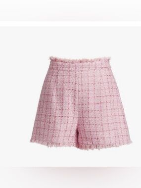 cinq a sept Pink Tweed Fringe Bermuda Shorts